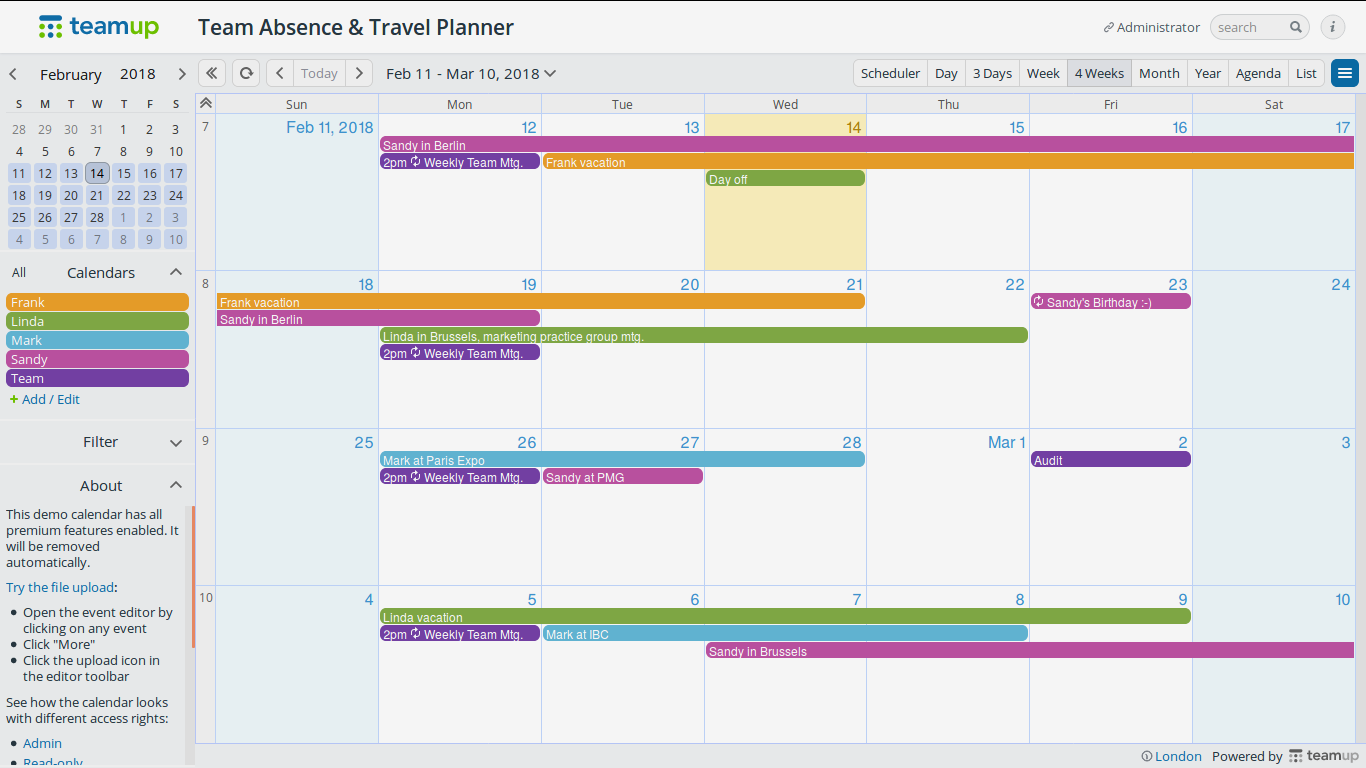 Teamup calendar integration with Meeting Room Schedule