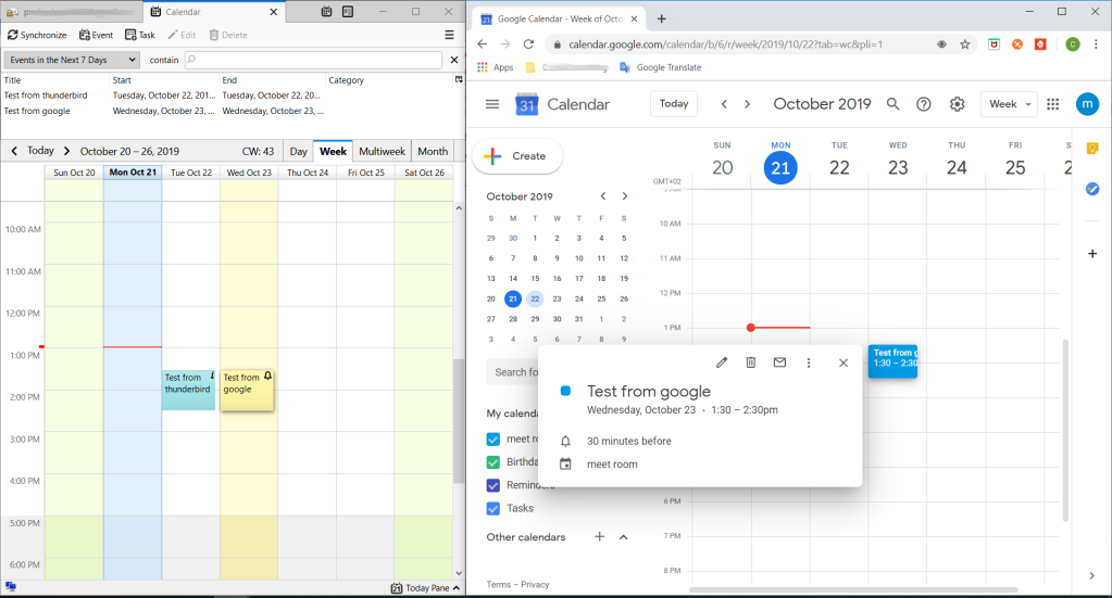 mozilla thunderbird calendar sync with google