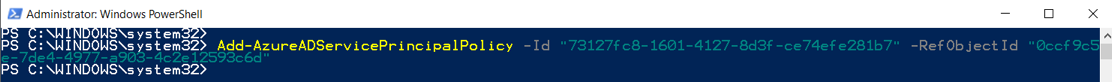 Add-AzureADServicePrincipalPolicy